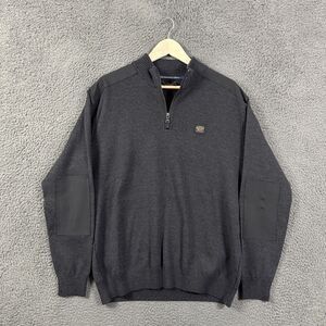 Paul & Shark Sweater Mens XL Gray Quarter Zip Pullover Wool Blend Elbow Patches
